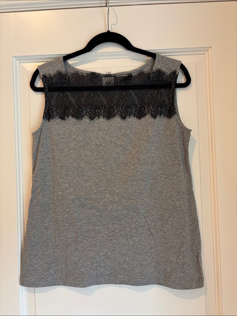 CAbi Gray Tank with Black Lace Trim, Size S
